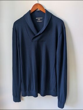 Armani Exchange 100% Merino Wool Navy Shawl Collar Sweater Size L